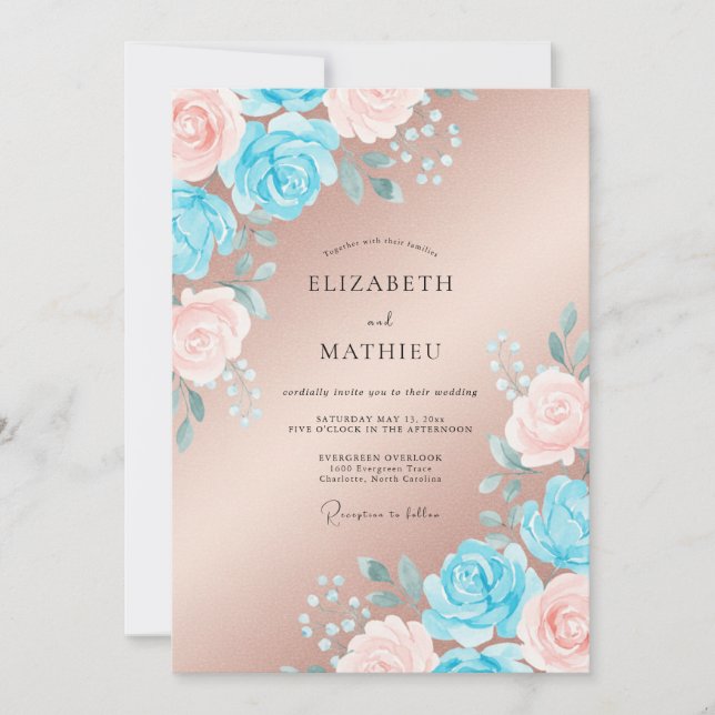 Invitación Boda Pétalo Cerúleo Champán (Anverso)