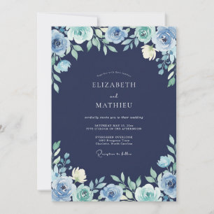 Invitación Boda Pétalo Cerúleo de Medianoche