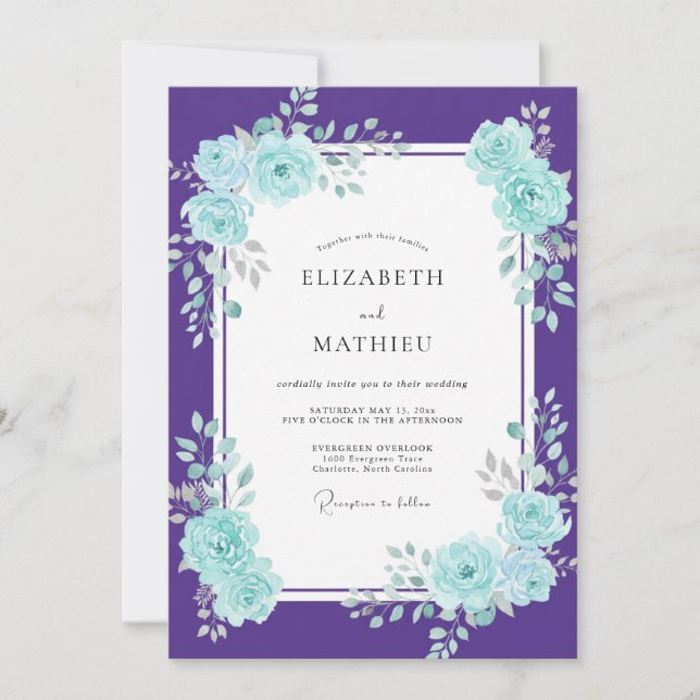 Invitación Boda Pétalo Cian Violeta (Anverso)