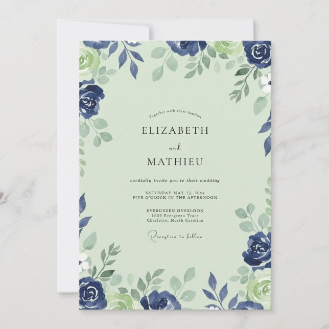 Invitación Boda Pétalo Cobalt Menta (Anverso)