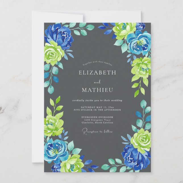 Invitación Boda Pétalo Cobalto Chartreuse (Anverso)