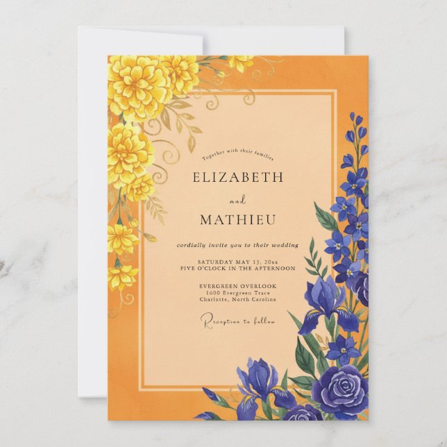 Invitación Boda Pétalo Cobalto de Marigold (Anverso)