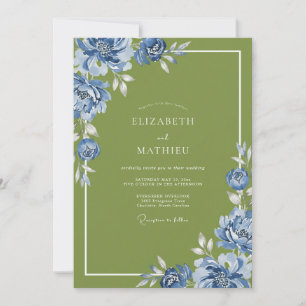 Invitación Boda Pétalo Cobalto Oliva