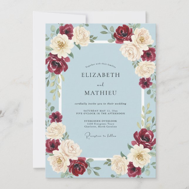 Invitación Boda Pétalo Crema Carmesí (Anverso)