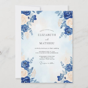 Invitación Boda Pétalo Crema Cobalto