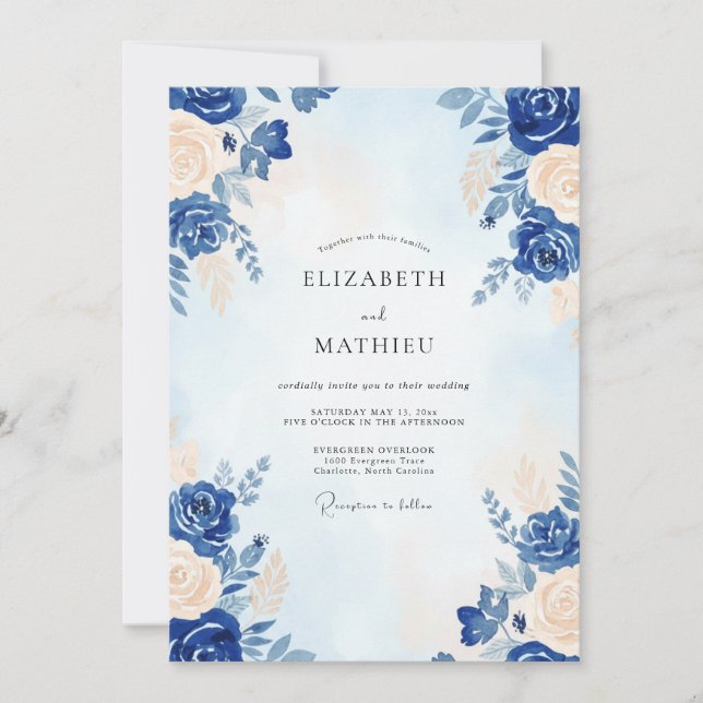 Invitación Boda Pétalo Crema Cobalto (Anverso)