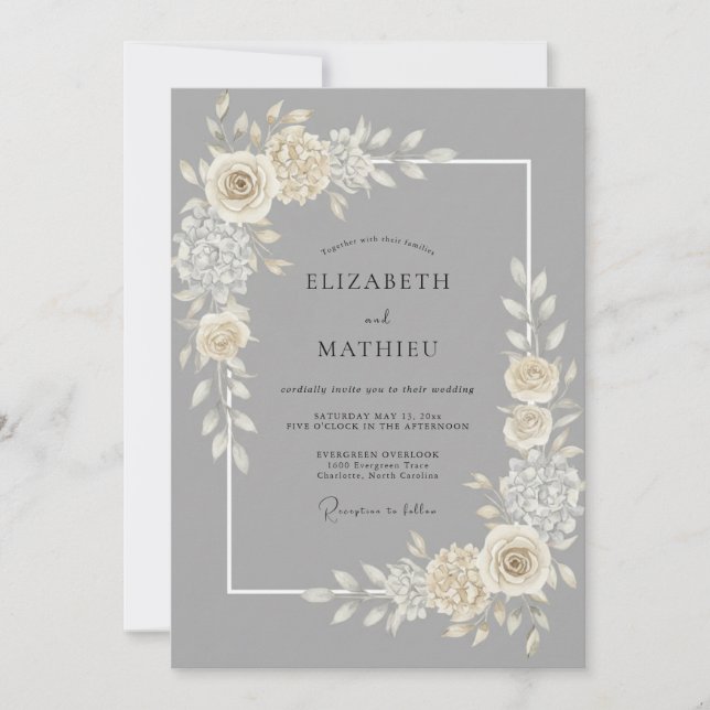 Invitación Boda Pétalo Crema Plateado (Anverso)
