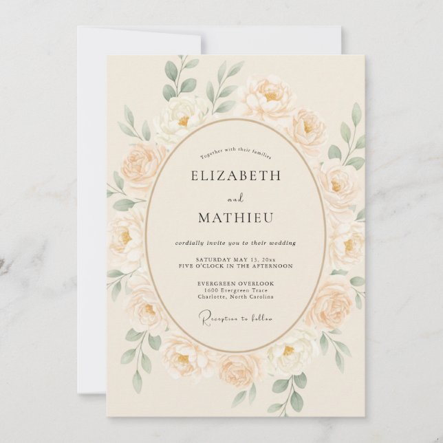 Invitación Boda Pétalo de Aceituna Champagne (Anverso)