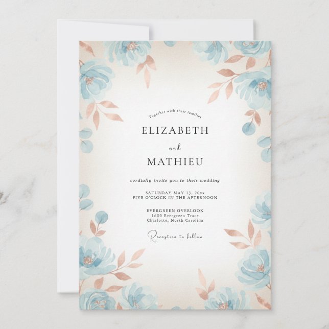 Invitación Boda Pétalo de Aciano Cobre (Anverso)