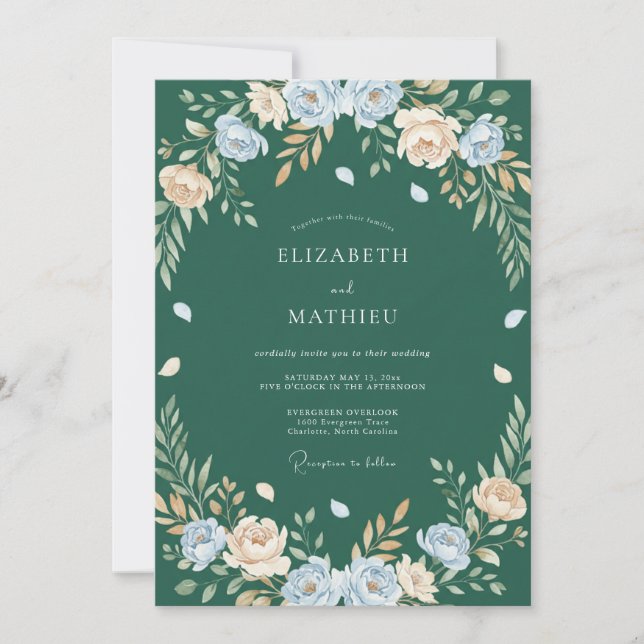 Invitación Boda Pétalo de Aciano Forestal (Anverso)