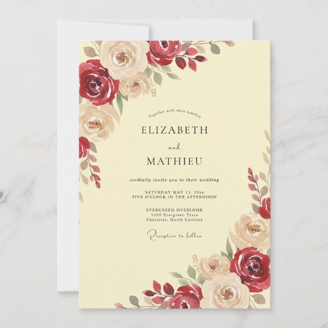 Invitación Boda Pétalo de Champán Carmesí (Anverso)
