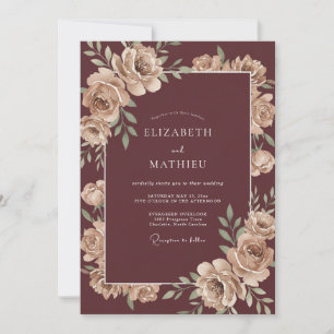 Invitación Boda Pétalo de Champán de Burdeos