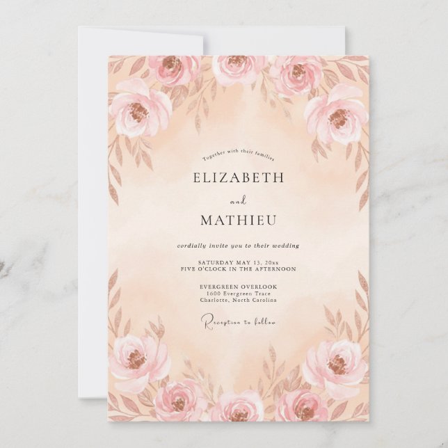 Invitación Boda Pétalo de Champán de Melocotón (Anverso)