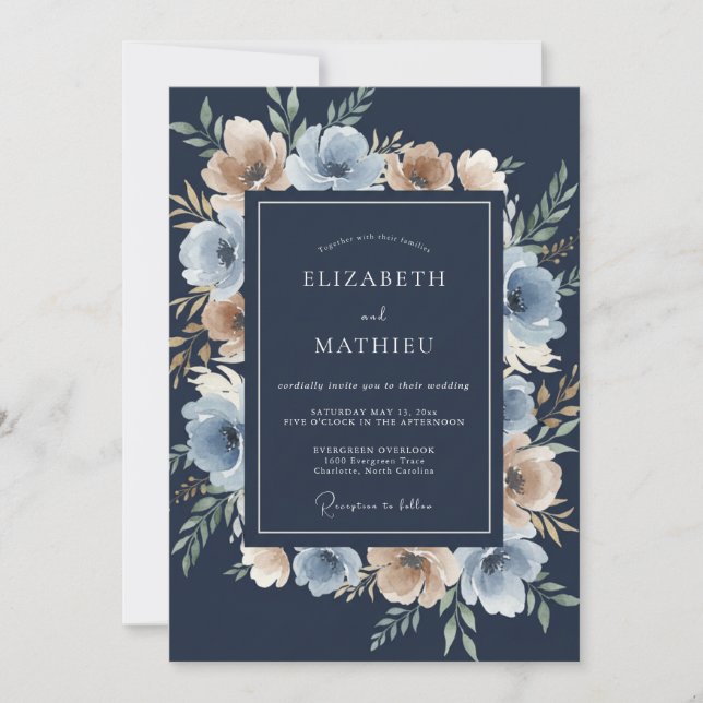 Invitación Boda Pétalo de Champán Índigo (Anverso)