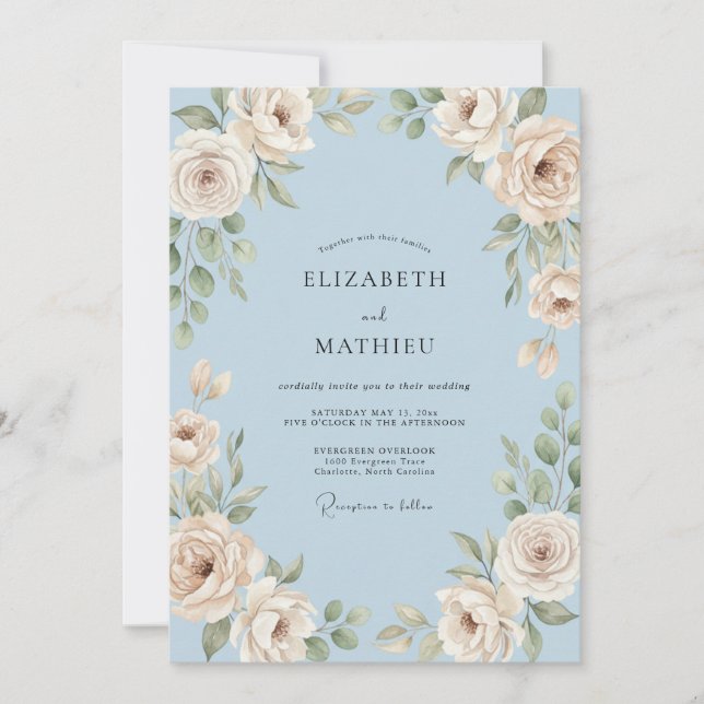 Invitación Boda Pétalo de Champán Periwinkle (Anverso)