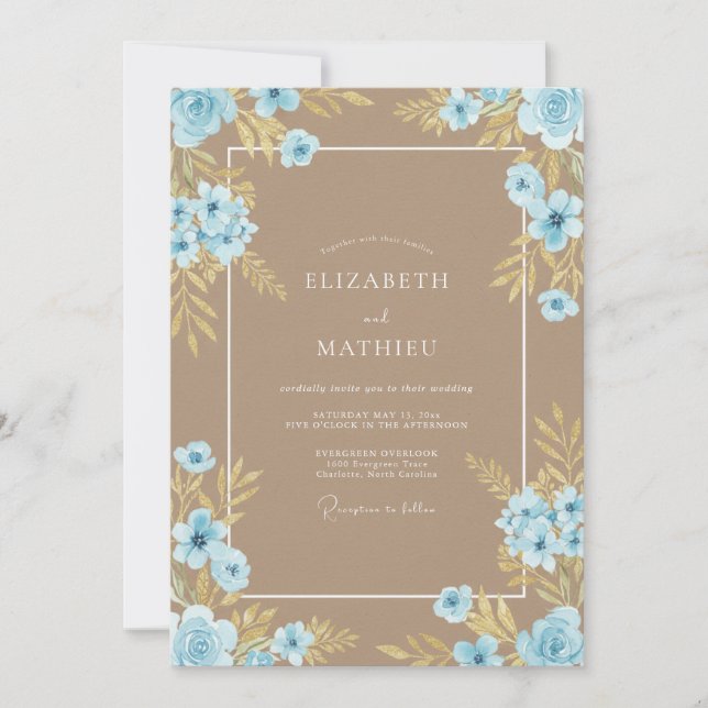 Invitación Boda Pétalo de Cielo Grisáceo (Anverso)