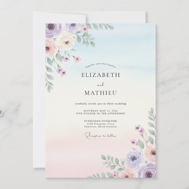 Invitación Boda Pétalo de Cielo Lavanda (Anverso)