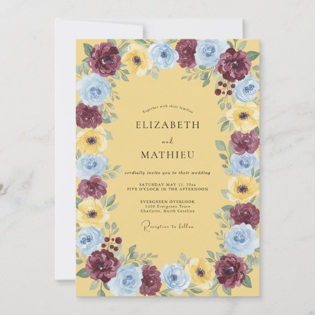 Invitación Boda Pétalo de Ciruela Amarillo (Anverso)