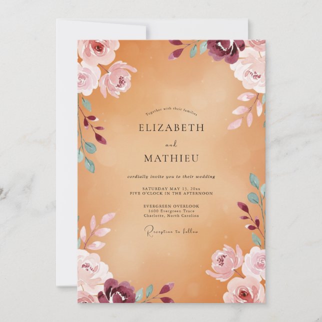 Invitación Boda Pétalo de Ciruela Ámbar (Anverso)