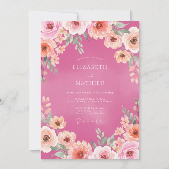Invitación Boda Pétalo de Coral Magenta (Anverso)