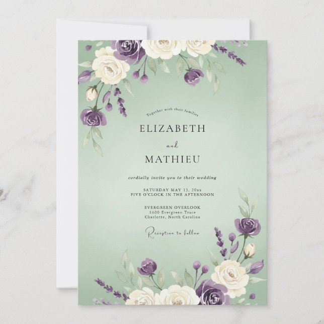 Invitación Boda Pétalo de Espuma de Mar Lavanda (Anverso)