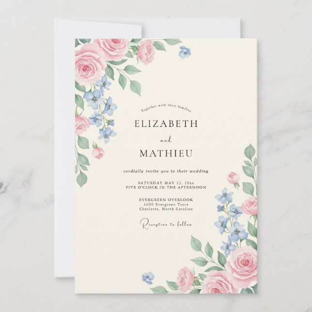 Invitación Boda Pétalo de Flor de Maíz Rubor (Anverso)