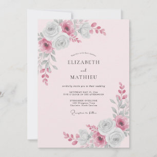 Invitación Boda Pétalo de Frambuesa Plateada