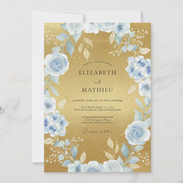 Invitación Boda Pétalo de Hielo Dorado (Anverso)