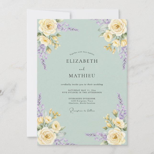 Invitación Boda Pétalo de Mantequilla Celadón (Anverso)