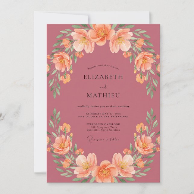 Invitación Boda Pétalo de Melocotón Malva (Anverso)