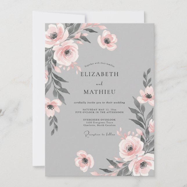 Invitación Boda Pétalo de Melocotón Plateado (Anverso)