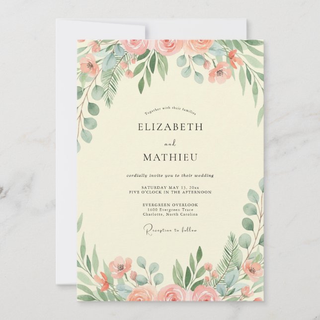 Invitación Boda Pétalo de Melocotón y Menta (Anverso)