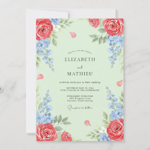 Invitación Boda Pétalo de Menta Azul Carmesí