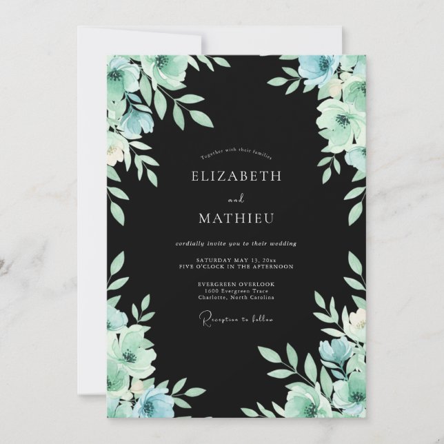Invitación Boda Pétalo de Menta Carbón (Anverso)