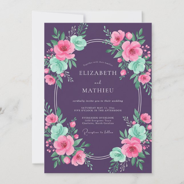 Invitación Boda Pétalo de Menta Ciruela (Anverso)