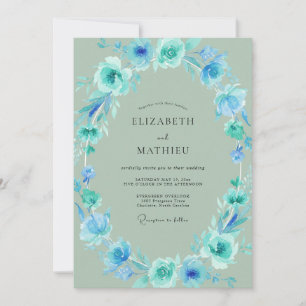 Invitación Boda Pétalo de Menta Verde Azulada