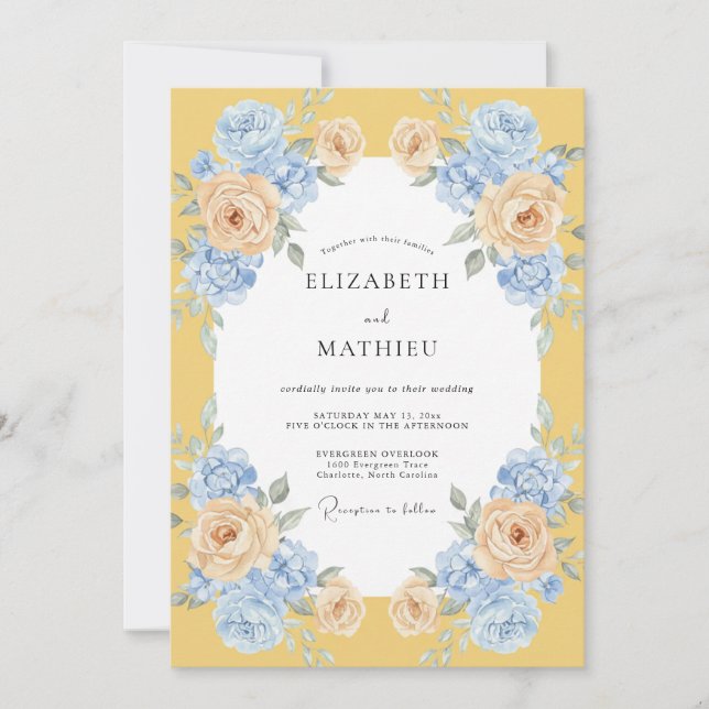 Invitación Boda Pétalo de Oro Cerúleo (Anverso)