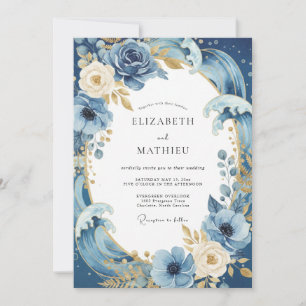 Invitación Boda Pétalo de Oro Cobalto