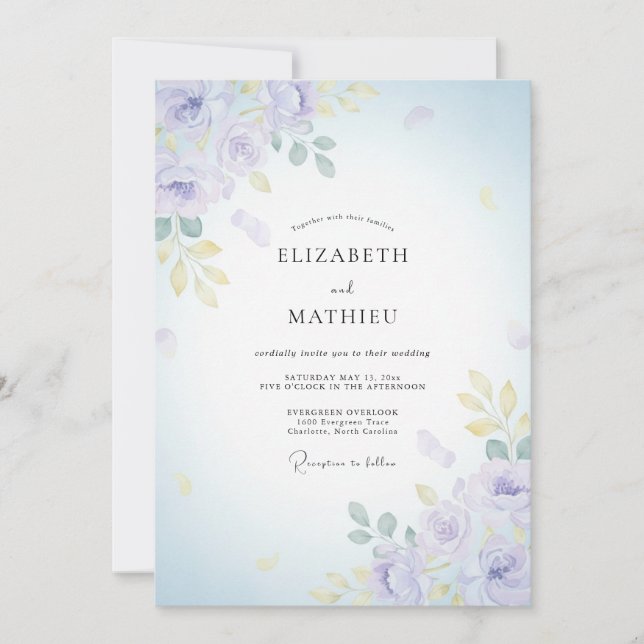 Invitación Boda Pétalo de Oro Lila (Anverso)