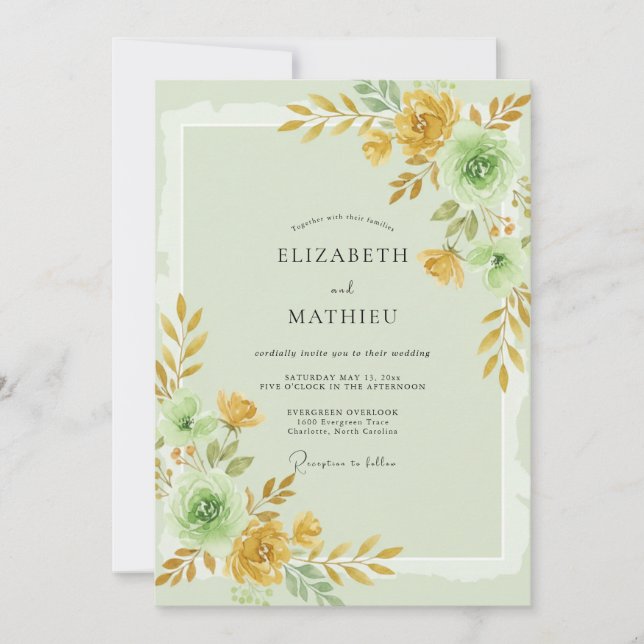 Invitación Boda Pétalo de Oro Mentolado (Anverso)