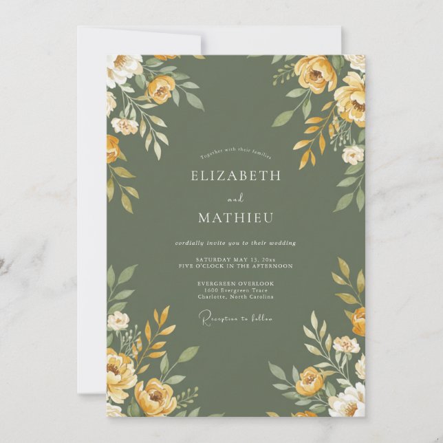 Invitación Boda Pétalo de Oro Oliva (Anverso)