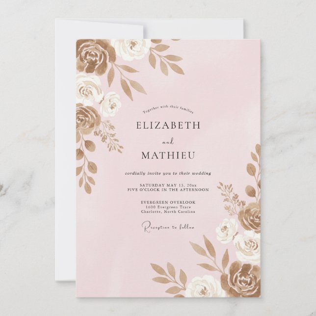 Invitación Boda Pétalo de Oro Rosa (Anverso)