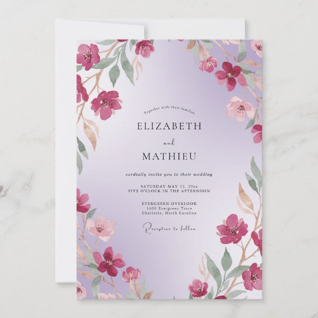 Invitación Boda Pétalo de Orquídea Ciruela (Anverso)