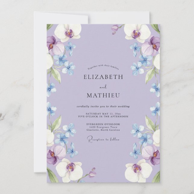 Invitación Boda Pétalo de Orquídea Periwinkle (Anverso)