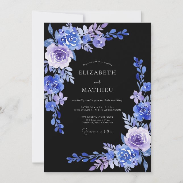 Invitación Boda Pétalo de Periwinkle Ciruela (Anverso)
