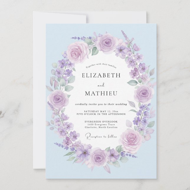Invitación Boda Pétalo de Periwinkle Lavanda Suave (Anverso)