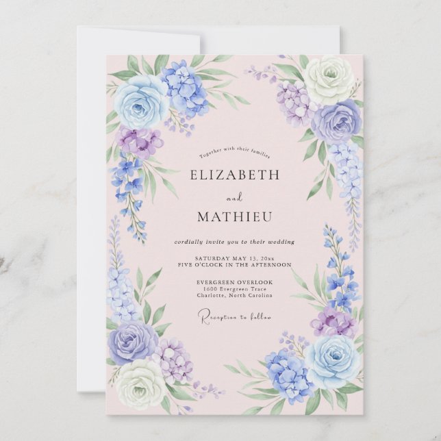 Invitación Boda Pétalo de Periwinkle Rosado (Anverso)