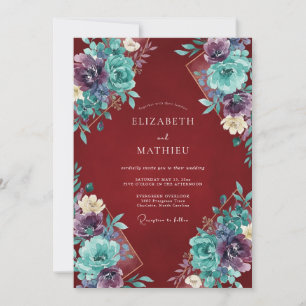 Invitación Boda Pétalo de Petróleo Carmesí