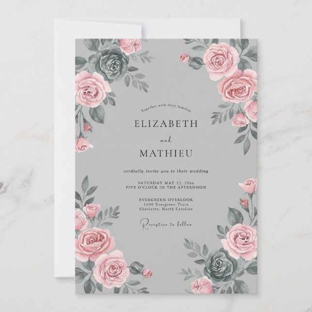 Invitación Boda Pétalo de Pizarra Malva (Anverso)