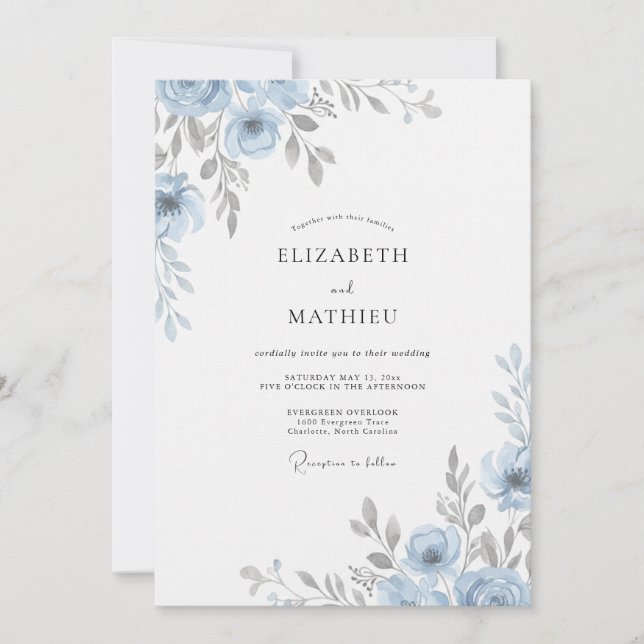 Invitación Boda Pétalo de Plata de Acero (Anverso)
